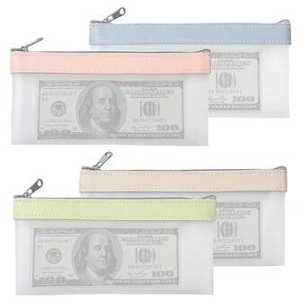 1 Pc Money Bags With Zipper, 4 Colors Bank Deposit Money Pouchs, 7.82 X 3.94 Inch Clear Money Organizer Envelopes For Cash