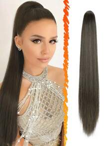 Pferdeschwanz Verlängerungs-Klammer-Clip 24 Zoll lang gerade Pferdeschwanz-Verlängerung, natürlich weich, hitzebeständig, synthetische Pferdeschwanz-Haarverlängerung für Frauen im Alltag