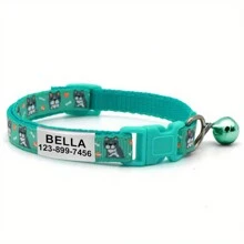 Personalized Pet Collar With Bell - Custom Engraved Cat & Small Dog Collar, Durable PP Material, Adjustable, Cartoon Dog Pattern Design, Ideal Pet Gift - Multicolor - View 9