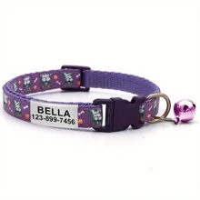 Personalized Pet Collar With Bell - Custom Engraved Cat & Small Dog Collar, Durable PP Material, Adjustable, Cartoon Dog Pattern Design, Ideal Pet Gift - Multicolor - View 7