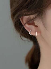 BALMORA 1 Pair Exquisite S925 Sterling Silver Hexagonal Mini Ear Buckle Micro Inlaid Zirconia Ear Bone Earrings For Girl/Women/Girlfriend/Mother Retro Party Dating Gift Daily Wear Birthday Gift