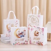 4pcs Assorted Non-Woven Fabric Tote Bags, Birthday Gift Packaging Bags With Printed, Waterproof Gift Bags For Clothing, Food Delivery, Shopping, Eid Festival Gifts