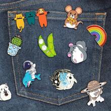 50/30/20/10 件随机混合珐琅胸针散装套装，翻领徽章，卡通植物珐琅别针套装，趣味纽扣别针饰品，适用于背包、衣服、帽子、夹克装饰礼物（颜色/图案随机） - 圖案 - 查看 3