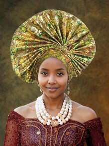 Elegant Fashion Nigerian Gele Headpiece For Women, African Traditional Wrapped Hat With Exaggerated Floral Fabric Braiding, Handmade Folded Flower Fan Layered Hat, Suitable For Wedding, Party And Other Special Occasions Hair Sleep Cap - A - View 19