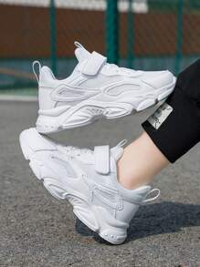 男童白色网眼透气运动鞋，轻便百搭易穿钩环运动鞋，适合户外玩耍和日常穿着 - 白色 - 查看 2