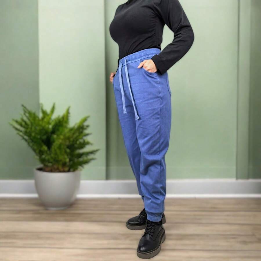 Pantalones Rectos Con Resorte En La Cintura Y Tobillos Con Bolsillos 1 Pieza Para Dama Diferentes Colores Se Amolda A Tu Figura - Azul - Ver 1