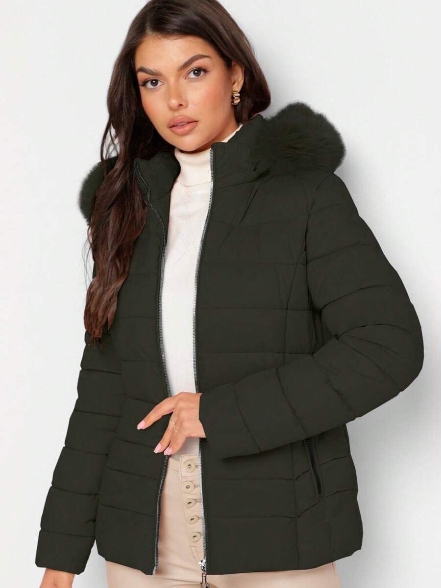 Shendy Vendy Women's Jacket Warm Polyester With Fur-Like Collar - Green - View 1