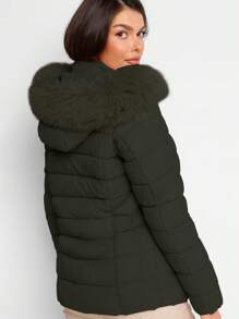 Shendy Vendy Women's Jacket Warm Polyester With Fur-Like Collar - Green - View 4