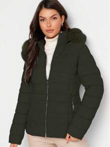 Shendy Vendy Women's Jacket Warm Polyester With Fur-Like Collar - Green - View 2