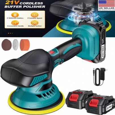 21V Dual Action Car Polisher Machine 6" Cordless Sander Polishing W/ 2 Battery