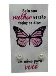 100 Lembrancinhas Tags + Brincos Seja Sua Melhor Versão Mimo Borboleta Rosa