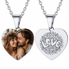 定制心形照片项链，玫瑰花爱心雕刻心形吊坠，优雅简约 18K 镀金不锈钢项链，男士/女士个性化珠宝，适合生日/母亲节/情人节/圣诞节礼物 - 銀色 - 查看 11