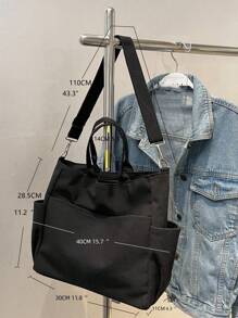 Bolso de mano de mujer con gran capacidad, correa para el hombro y bolsillos múltiples, bolso bandolera, mochila para portátil, bolso escolar de gran capacidad, casual clásico, portátil, adecuado para adolescentes, mujeres y estudiantes universitarias, perfecto para vuelta al cole, universidad, escuela primaria, secundaria, trabajo, negocios, conmutación, compras, vacaciones, bolso de mano con cremallera, gran bolso escolar, múltiples compartimentos, perfecto para la playa, el colegio, el trabajo y el uso diario - Negro - Ver 9