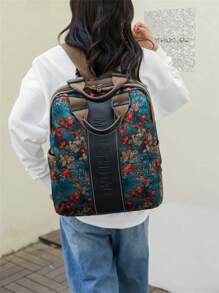 1 pieza Mochila de gran capacidad con estampado floral para mujeres, portátil y ligera, adecuada para adolescentes, mujeres, estudiantes universitarios, niños y hombres, ideal para la universidad, actividades al aire libre, viajes, picnics, compras y talla grande. Esta mochila tiene una gran capacidad, es conveniente de llevar y cuenta con un diseño de correa para equipaje, adecuada para adolescentes, mujeres, estudiantes universitarios, jóvenes profesionales y trabajadores de oficina, una opción ideal para volver a la escuela, el primer día de universidad, escuela secundaria, trabajo, negocios y transporte. - Multicolor - Ver 5