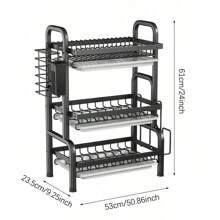 3 Tier Dish Drainer Rack, Countertop Dish Drying Rack, Multifunctional Kitchen Drainer With Tools, With Holder For Knives, Cutlery And Cutting Boards, Christmas