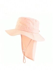 1pc Kids' Casual Solid Color Quick-Dry Adjustable Wide-Brim Outdoor Sun Ion Neck Cover Bucket Hat, Spring/Summer