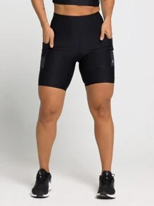 Flora Bermuda Shorts With Side Pockets And High Waist For Women Fitness Fashion Gym Zero Transparency - 黑色 - 查看 2