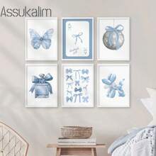 1pc Balloon Puppy Wall Art Blue Butterfly Canvas Painting Picture Bowknot Fashion Perfume Poster Girl BedRoom Decoration No Framed