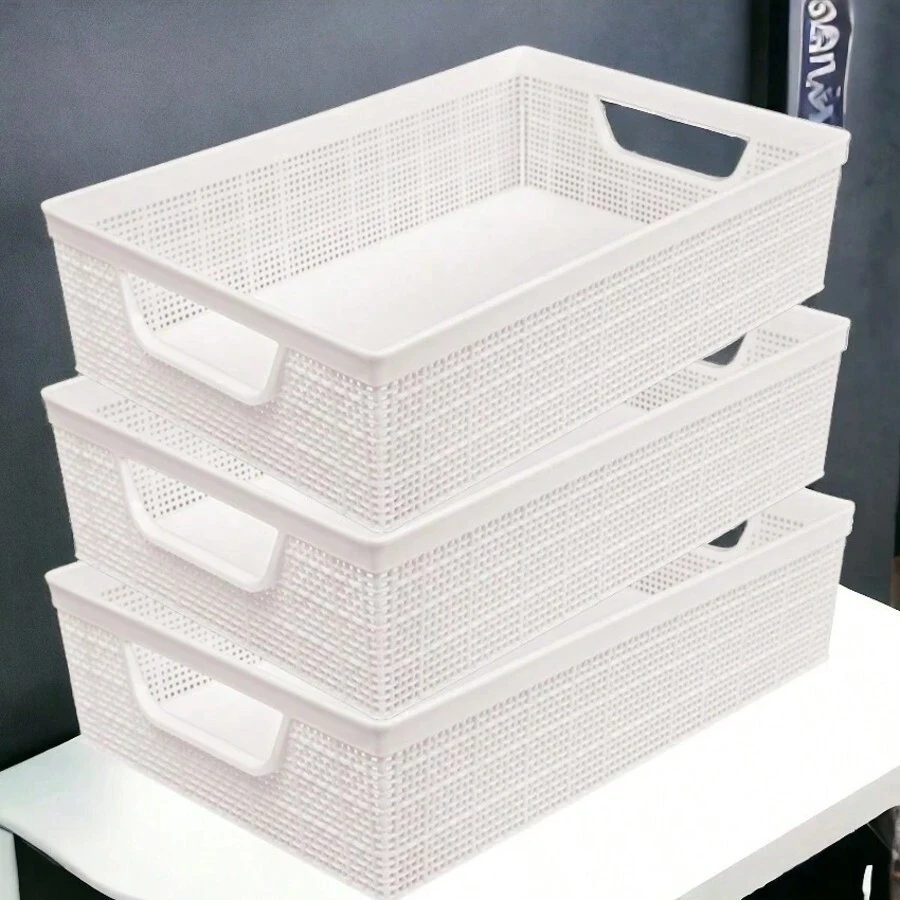 Kit 3 Stackable Plastic Organizer Baskets 2 Liters Kitchen Bathroom Kitchen - الأبيض 2 - مشاهدة 1