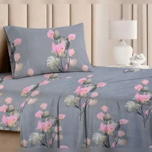Single Fitted Sheet Without Elastic Micropercale Cotton Touch Hem Floral Grid - 花的 - 查看 2