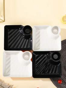 1pc/2pcs/4pcs Solid Color Square Plastic Dipping/Dumpling Dishes - Black + White - View 7