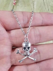 Retro Punk Pirate Skeleton Necklace, Skull Chain For Halloween