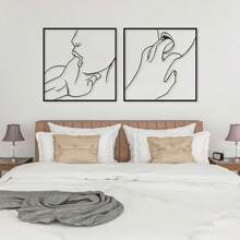 3 PiecesBlack Metal Wall Decor, Art Deco Style Female Silhouette And Gesture Hanging Wall Sculpture , Black Lip Line Statue Wall Decoration For Living Room, Bedroom , Bathroom And Other Indoor And Outdoor Decoration(Black)