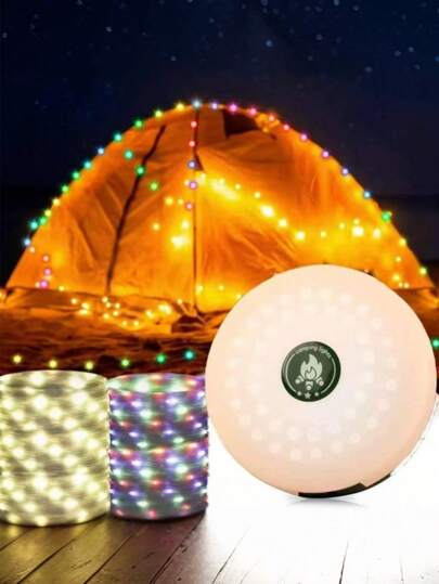 1PC 营地灯照明露营灯帐篷灯收缩灯串户外多功能露营灯串灯十米长250流明户外便携式露营卷尺灯LED防水帐篷卷尺灯串便携式收纳