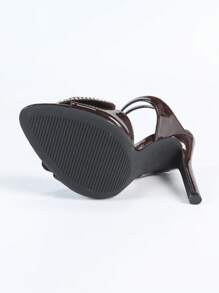 Women's Round Toe Rhinestone Butterfly Crisscross Strap Brown High Heel Sandals, Sexy & Fashionable For Party And Wedding