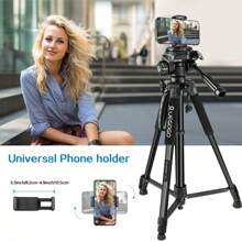 60 Inch Professional Camera Tripod Kit - Sturdy, Portable, With Carry Bag And Phone Holder For Canon, Nikon, And Smartphones - Black - View 7