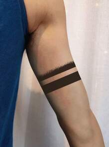 1Pc Line Stripe Tijdelijke Tatoeages Waterdicht Zweetbestendig Blijft 1-2 Weken Realistisch Kruidensap Anti-Wrijving Niet-Reflecterend Nep Zwarte Nep Tatoeages Voor Vrouwen En Mannen Tatoeagestickers Voor Arm, Borst, Been, Buik, Taille Modernistische Lichaamskunst