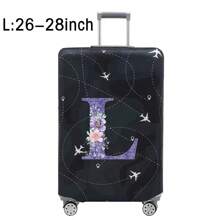Luggage Cover Travel Case Cover For 18 To 32 Inch Luggage Protector Cases For Men Women Outdoor Holiday Travel Essentials Accessories Polyester Suitcase Elastic Dust Covers Fashion Initial Name A To Z Purple Flower Letter Print Toiletry Bag Wash Bag Toiletry Travel Bag Makeup Storage Beach Beach Bag Vacation Holiday Essentials School Supplies Travel Essentials Ladies For College Dorm Bathroom Bag For School School Accessories School Stuff - Black - View 28
