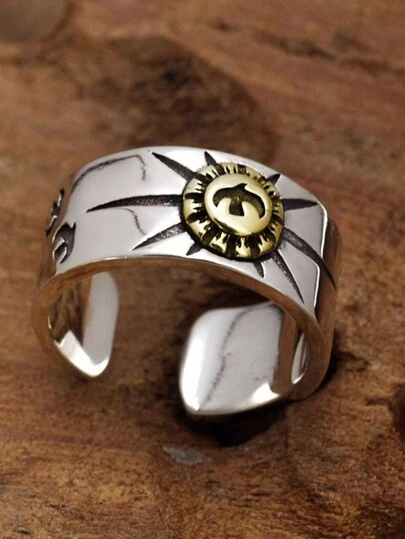 1pc Fashionable Vintage Eagle Ray Design Open Ring For Men Daily Wear