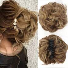 Synthetic Chignon Messy Bun Claw Clip In Hair Piece Wavy Curly Hair Bun Ponytail Extensions Scrunchie Hairpieces For Women