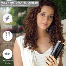 自动卷发棒，无线自动卷发器，陶瓷旋转卷发棒，6档温度设置带定时功能，便携式可充电卷发棒，自动断电，快速加热造型 - 黑色 - 查看 5
