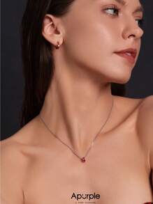 1 pieza Collar de plata esterlina 925 con circonita cúbica de grado 5A y esmalte rojo, cadena de 40 cm con extensión ajustable de 6 cm, collar elegante y de moda apropiado para fiestas y citas de mujeres
