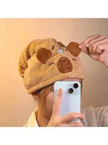 1pc Cute Cartoon Capybara Coral Fleece Hair Drying Hat, Soft & Super Absorbent Sleeping Cap, Cute Capybara Dry Hair Cap Suitable For Long And Short Hair, Women Valentine Gift Birthday Boyfriend Girlfriend Back To SchoolHair Bonnet