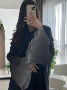 一件时尚均码女式中东服装长裙优雅渐变色压皱喇叭袖口开衫连衣裙长袍Abaya适合日常节日，端庄