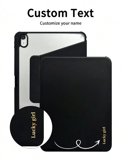 Funda de tablet personalizable con estilo de libro, giratoria 360°, adecuada para iPad Mini 6/7, 9.7, 10.2, 10.5, Air 4/5, 10th, 10.9, Pro 11", Air 11" (M2) 2024, Pro 11" (M4) 2024, Air 11" (M3) 2025, iPad (A16) 11" 11th Gen 2025. Texto/fuente artística personalizable, ranura integrada para lápiz, cubierta de piel sintética, parte trasera de acrílico transparente, función de suspensión/activación magnética, funda de negocios minimalista para tablet