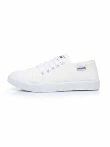 Zapatos de lona para mujer, Primavera y Verano 2024, Tenis blancos versátiles, Planos, Casuales, Estudiantiles, Zapatos de plataforma - Blanco - Ver 7