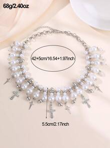 1/2 件套时尚优雅多层（人造）珍珠不对称项链和手链配饰套装，适合日常/派对佩戴 - 彩色 - 查看 5