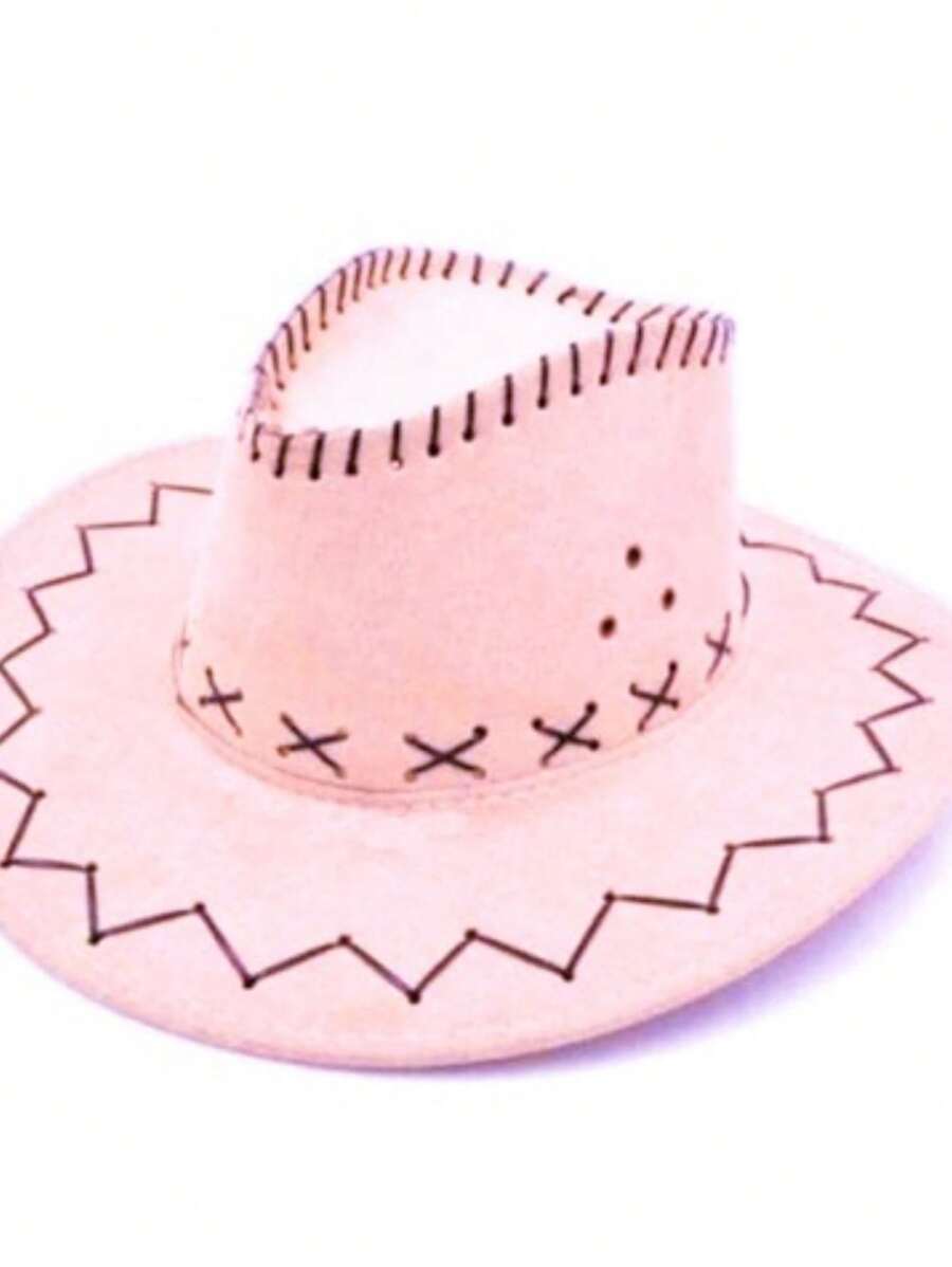 Unisex Suede Cowboy Hat With Brim And Sturdy External Stitching - 玫紅色 - 查看 1
