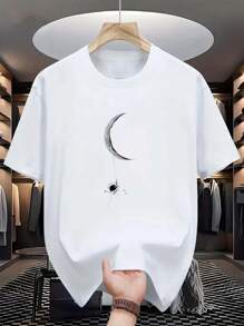 Men's Moon And Astronaut T-Shirt Printed Cotton Shirt Casual Fashion Premium Mesh Blouse - trắng - Xem 1