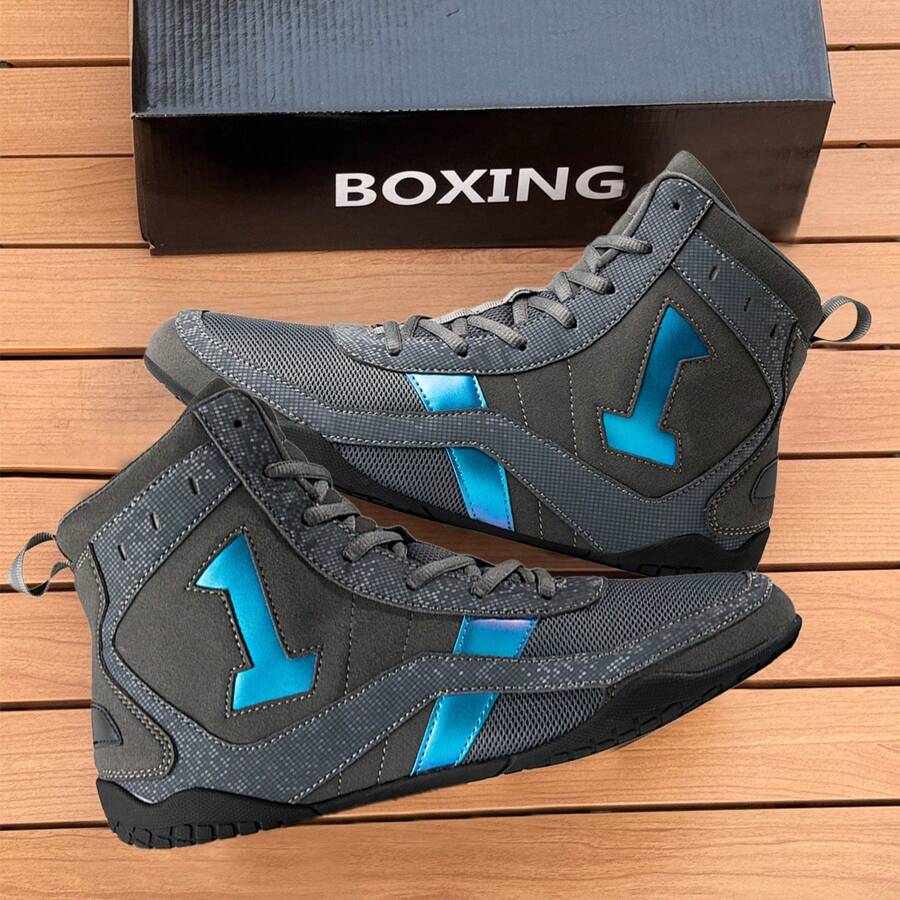 TOLLN Men's Professional Boxing Shoe High -Top Fight Shoe Fighting Contest Training Shoes Wrestling Shoes Fitness Boot - Grey - View 1