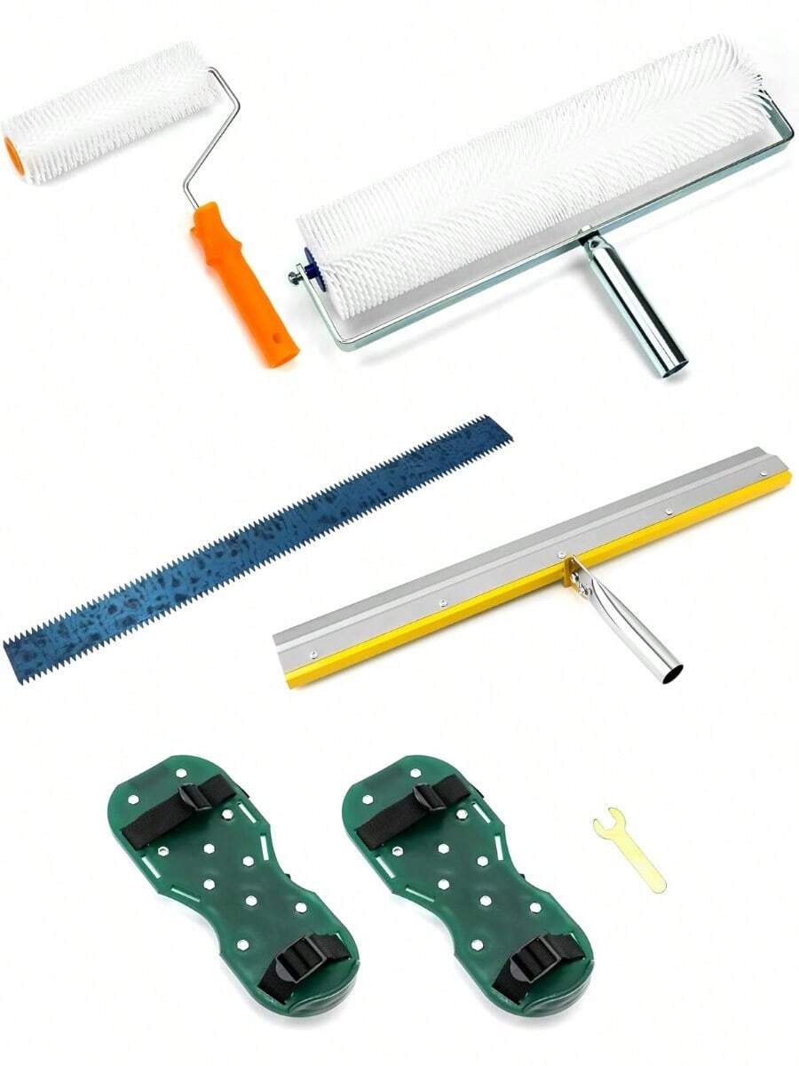 Self-Leveling Cement Tool Kit, Floor Construction Roller Spikes, Epoxy Floor Paint Tools, Stainless Steel Scraper Self-Leveling Rake - Silver - View 1