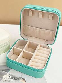 1pc Portable Mini Jewelry Storage Box Travel Organizer Jewelry Case Leather Storage Earrings Necklace Ring Jewelry Organizer Display ﻿Simple Palm Zipper Necklace Ring Earring Storage Box,For Holiday Beach, Bathroom Collection, Bedroom Collection, Large Capacity - Multicolor - View 5