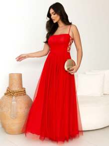 LONG WEDDING DRESS IN  TULL WITH BRAIDS AND BRAIDED SHINE - Rojo - Ver 1