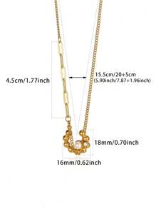 1 pieza Collar de cadena de suéter de acero inoxidable con corazón geométrico cuadrado de perla y circonita en estilo vintage europeo y americano, accesorio de joyería de lujo para hombres y mujeres como regalo