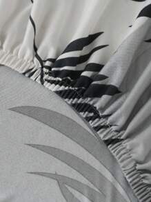 1 件树叶印花无扶手沙发/床罩，弹性涤纶针织沙发套，四季使用