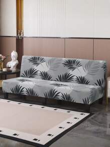 1 件树叶印花无扶手沙发/床罩，弹性涤纶针织沙发套，四季使用